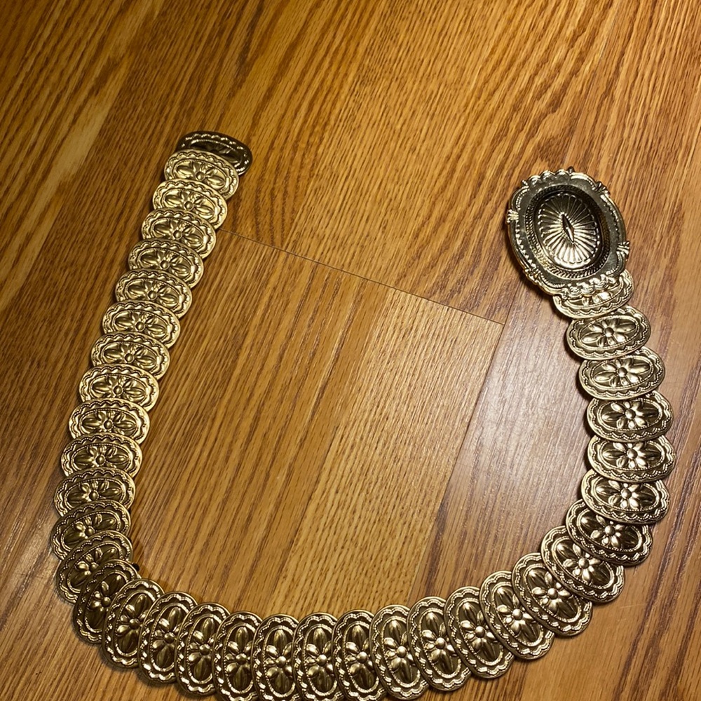 Stretchy Elastic Belt Overlapping Goldtone Ovals